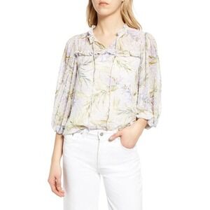 NWT CeCe Clip Dot Ruffle Blouse Small Soft Violet Floral Feminine Romantic Sheer